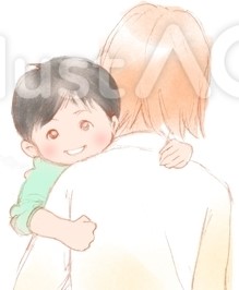 母と息子のハグ